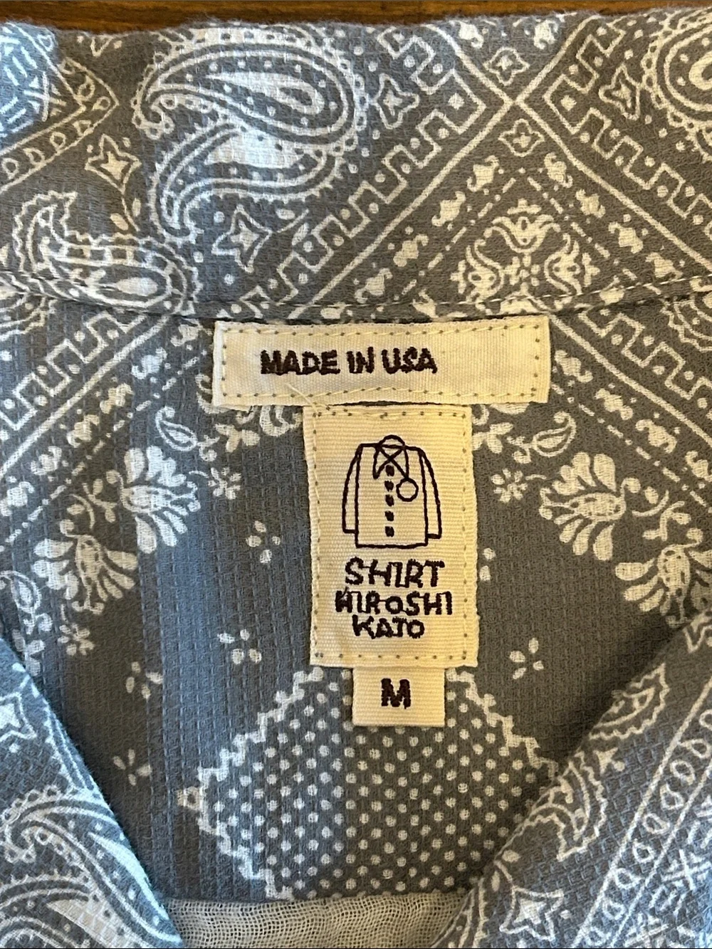 Hiroshi Kato The Wrench Waffle gray Bandana-printShort Sleeve Button-Down Shirt - Picture 3 of 10